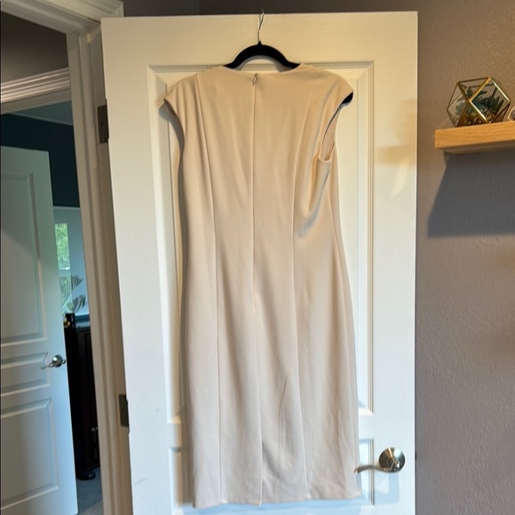 Maggy London Cream Asymmetrical Ruched Midi Dress - Picture 6 of 7